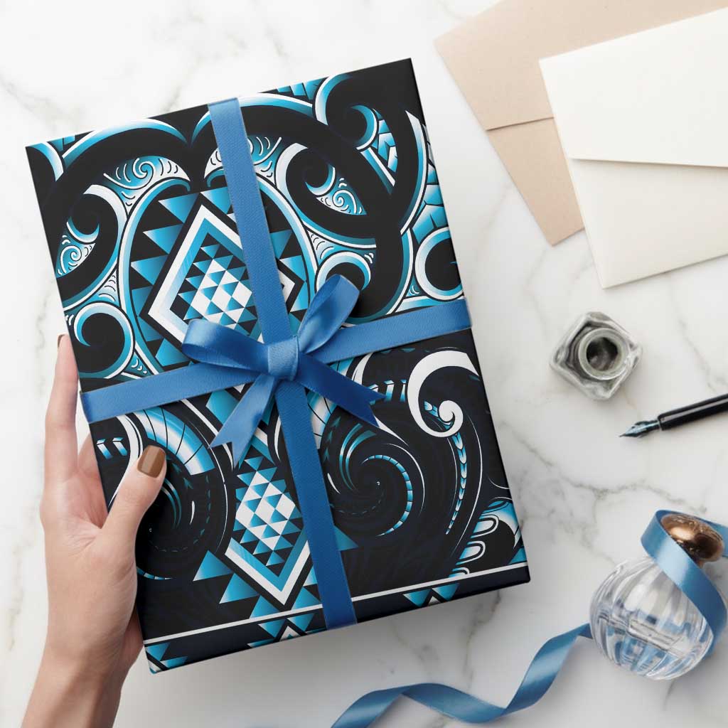 Blue Ngaru Taniko With Aotearoa Maori Tattoo Wrapping Paper - Aussie Hoodie