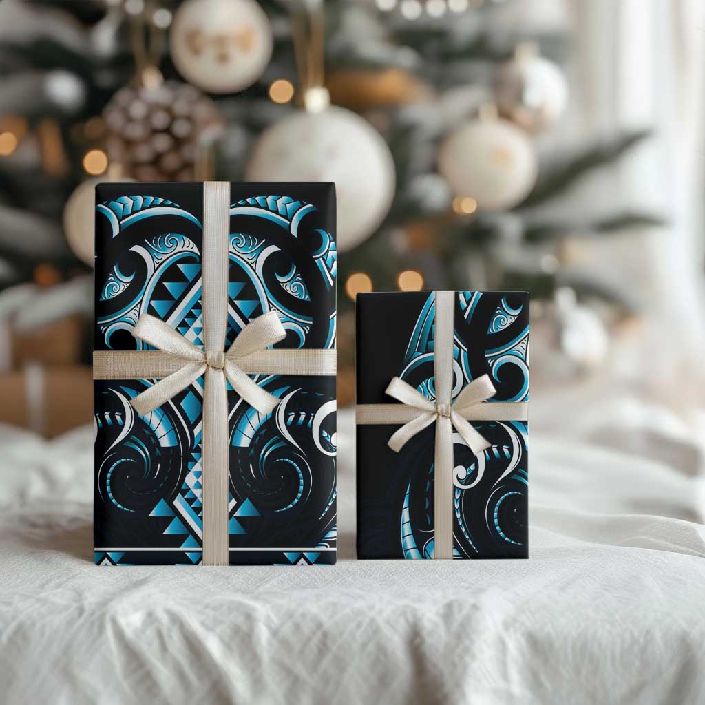 Blue Ngaru Taniko With Aotearoa Maori Tattoo Wrapping Paper - Aussie Hoodie