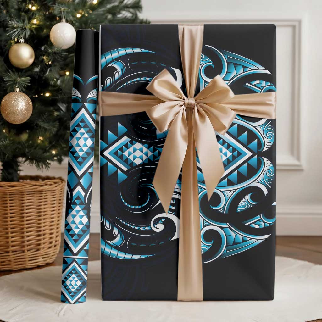 Blue Ngaru Taniko With Aotearoa Maori Tattoo Wrapping Paper - Aussie Hoodie