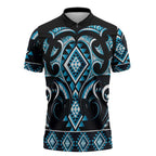 Blue Ngaru Taniko With Aotearoa Maori Tattoo Zipper Polo Shirt - Aussie Hoodie