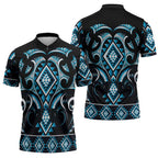 Blue Ngaru Taniko With Aotearoa Maori Tattoo Zipper Polo Shirt - Aussie Hoodie