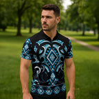 Blue Ngaru Taniko With Aotearoa Maori Tattoo Zipper Polo Shirt - Aussie Hoodie