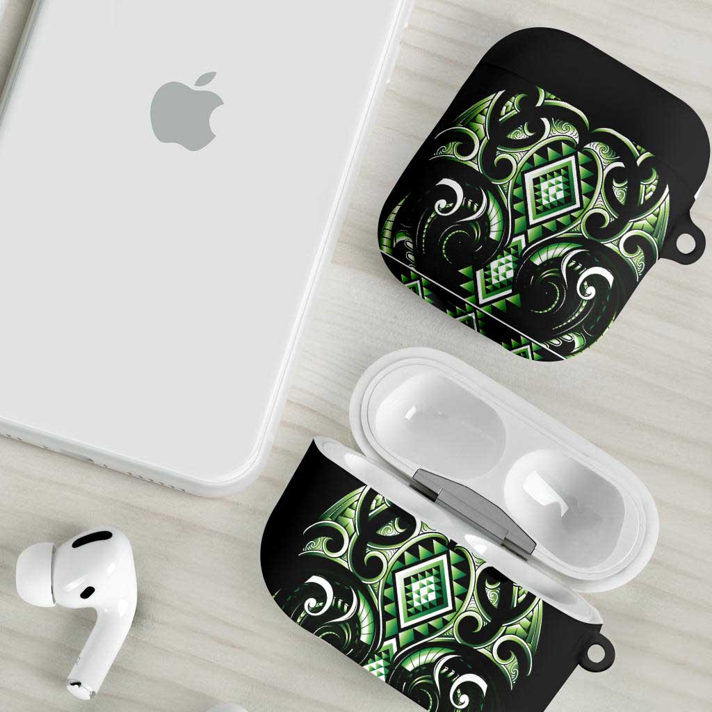 Green Ngaru Taniko With Aotearoa Maori Tattoo AirPods Case - Aussie Hoodie