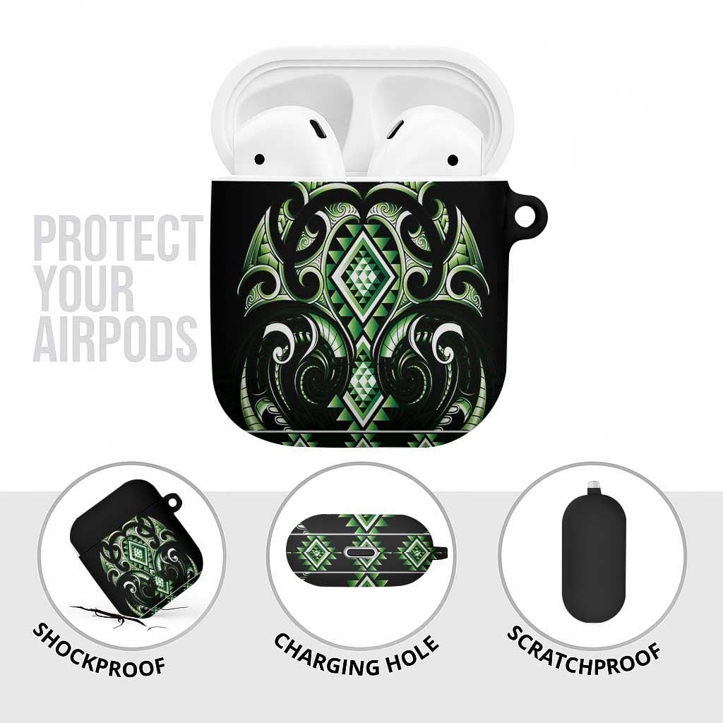 Green Ngaru Taniko With Aotearoa Maori Tattoo AirPods Case - Aussie Hoodie