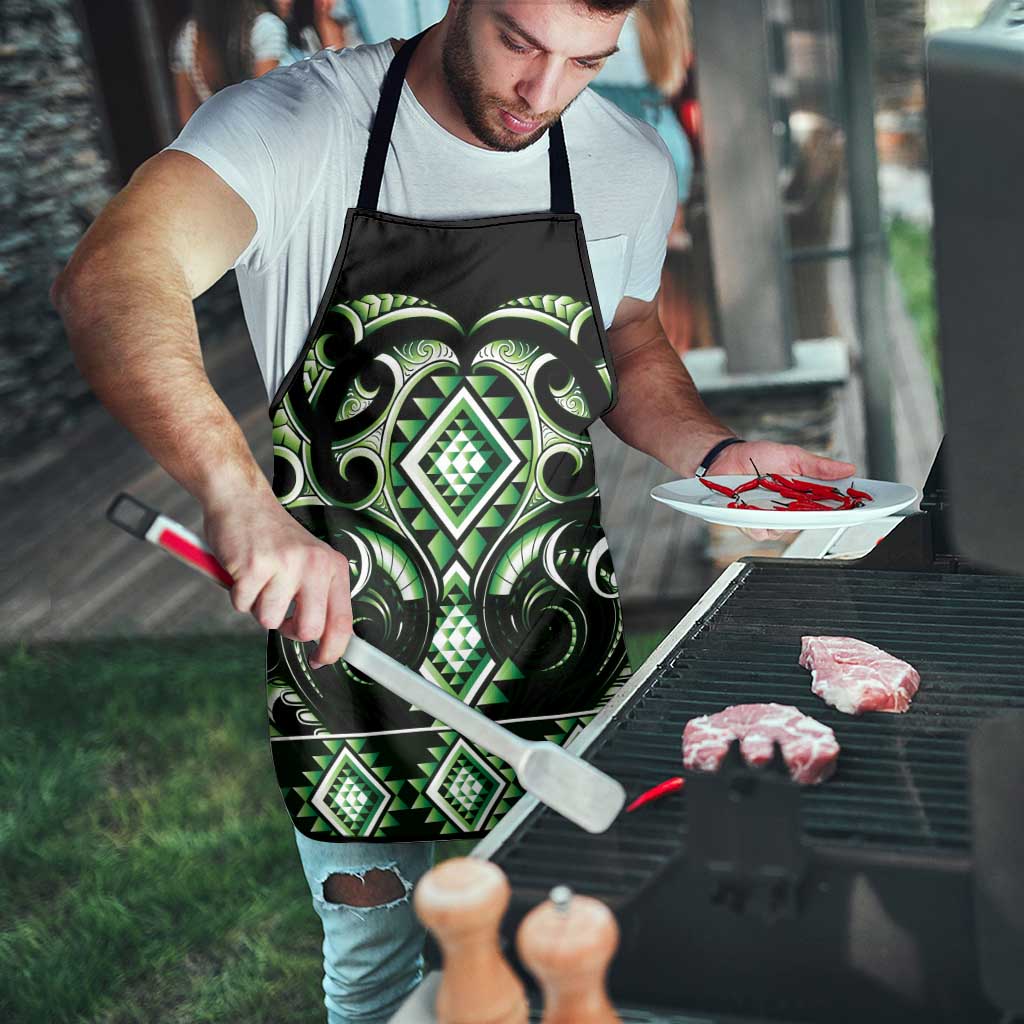 Green Ngaru Taniko With Aotearoa Maori Tattoo Apron - Aussie Hoodie