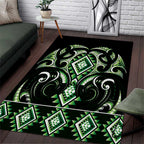 Green Ngaru Taniko With Aotearoa Maori Tattoo Area Rug