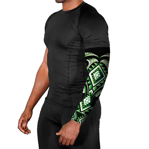 Green Ngaru Taniko With Aotearoa Maori Tattoo Arm Sleeves - Aussie Hoodie
