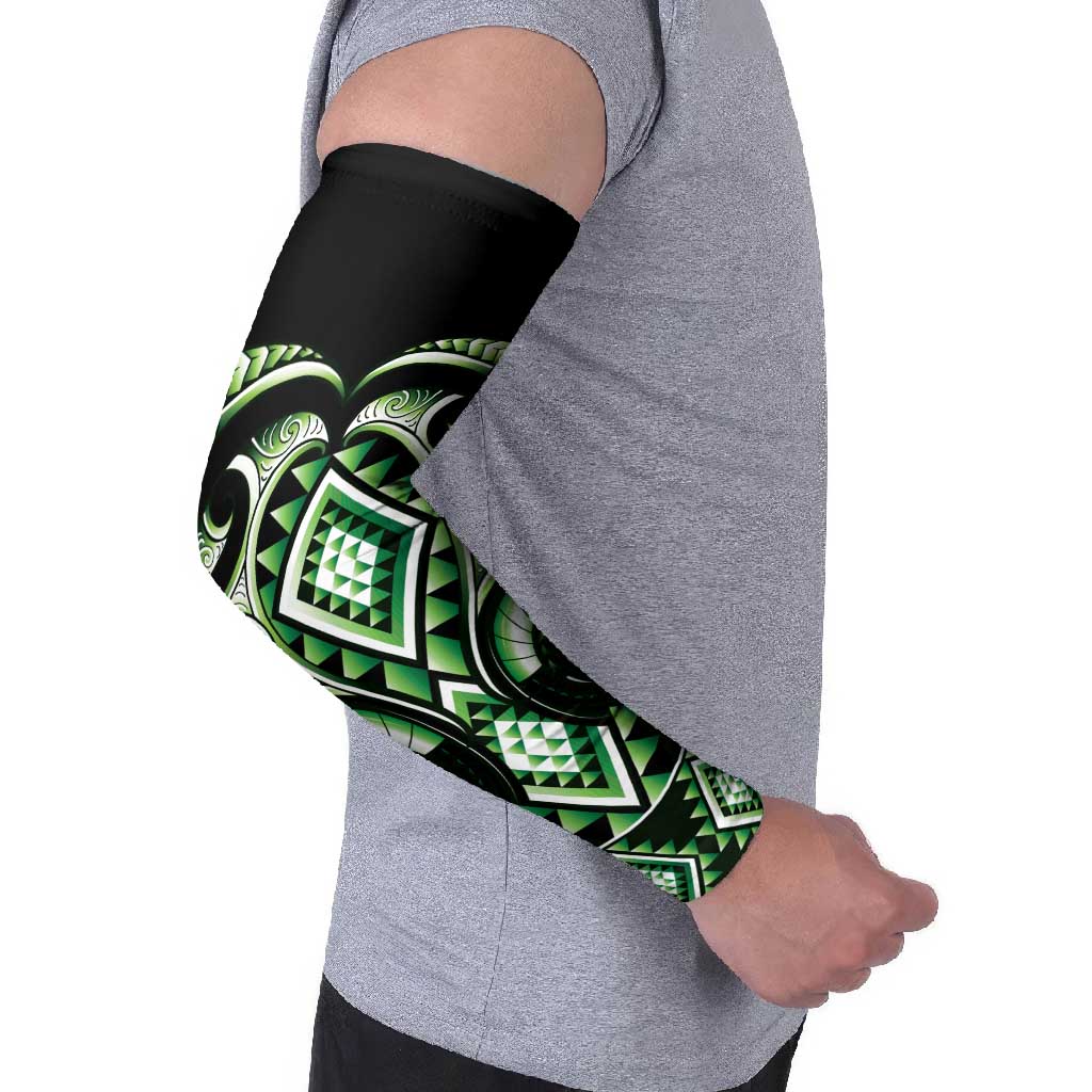 Green Ngaru Taniko With Aotearoa Maori Tattoo Arm Sleeves - Aussie Hoodie