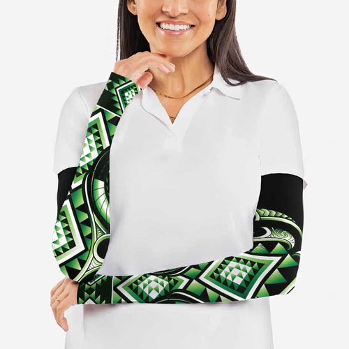 Green Ngaru Taniko With Aotearoa Maori Tattoo Arm Sleeves - Aussie Hoodie