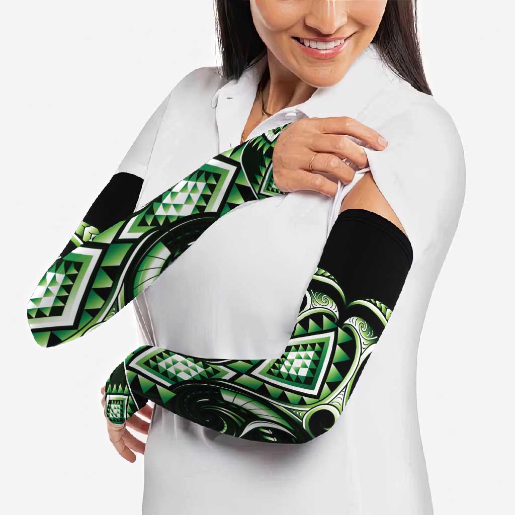 Green Ngaru Taniko With Aotearoa Maori Tattoo Arm Sleeves - Aussie Hoodie
