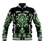 Green Ngaru Taniko With Aotearoa Maori Tattoo Baseball Jacket