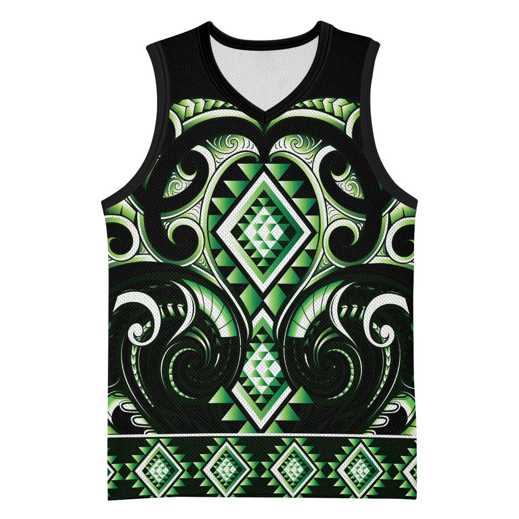 Green Ngaru Taniko With Aotearoa Maori Tattoo Basketball Jersey - Aussie Hoodie