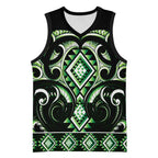 Green Ngaru Taniko With Aotearoa Maori Tattoo Basketball Jersey - Aussie Hoodie
