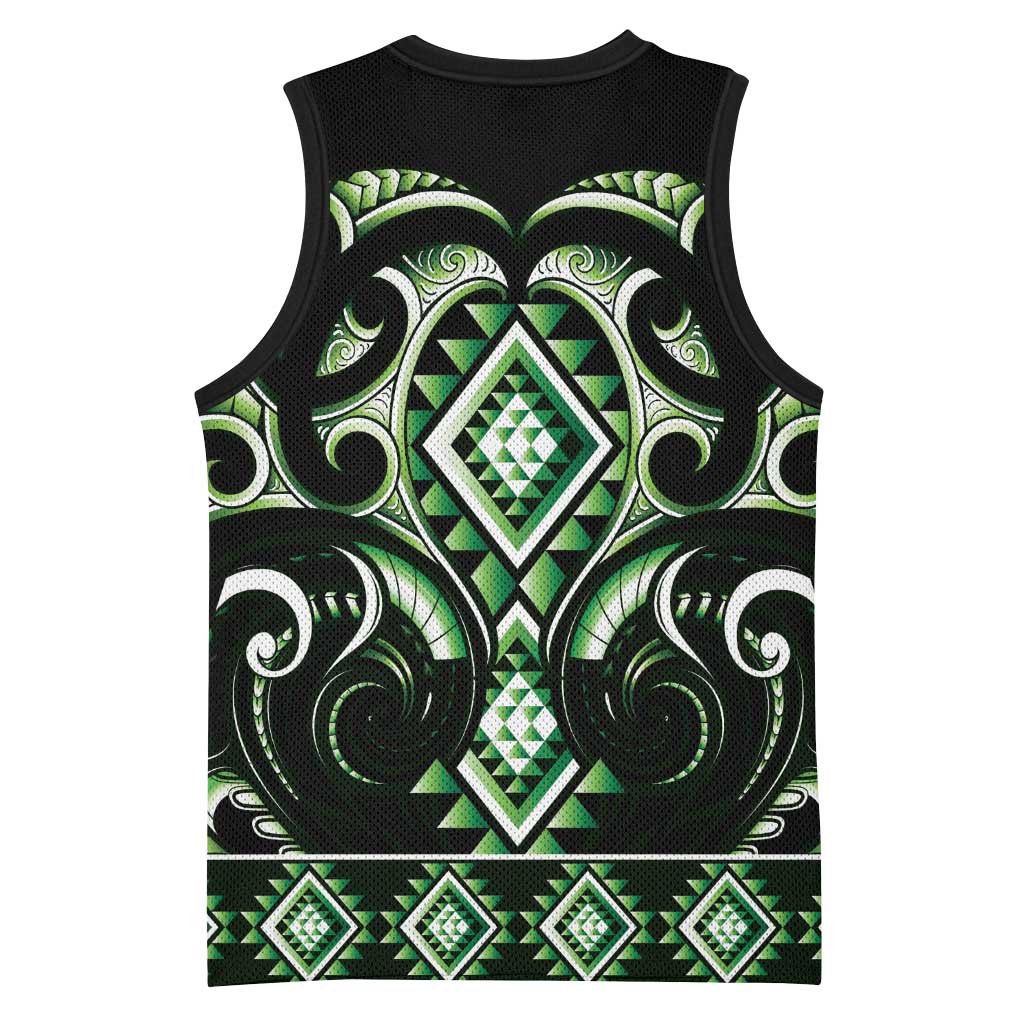 Green Ngaru Taniko With Aotearoa Maori Tattoo Basketball Jersey - Aussie Hoodie