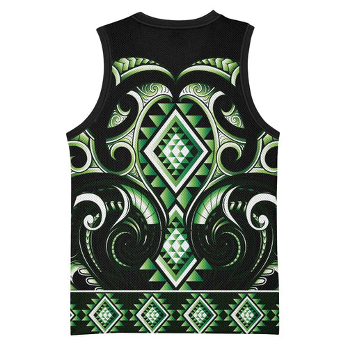 Green Ngaru Taniko With Aotearoa Maori Tattoo Basketball Jersey - Aussie Hoodie