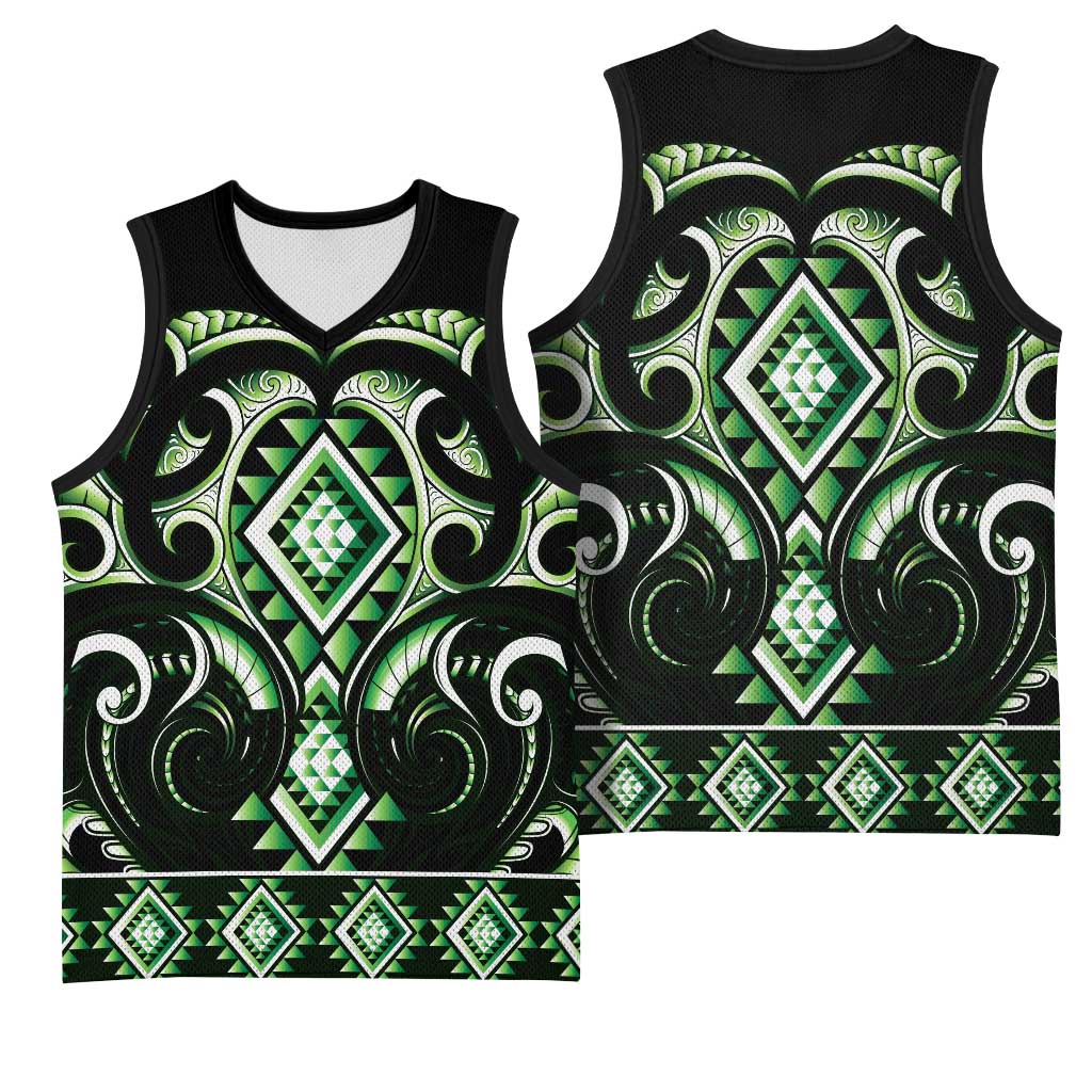 Green Ngaru Taniko With Aotearoa Maori Tattoo Basketball Jersey - Aussie Hoodie
