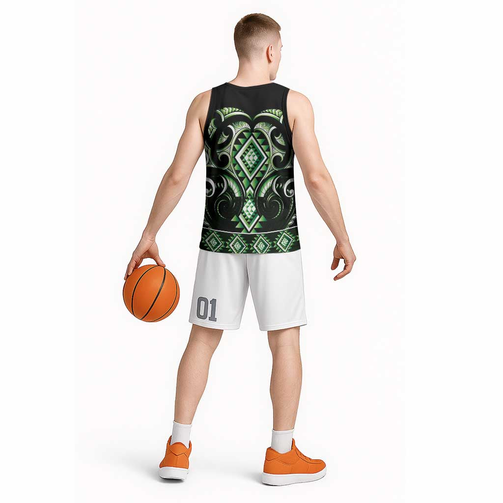 Green Ngaru Taniko With Aotearoa Maori Tattoo Basketball Jersey - Aussie Hoodie