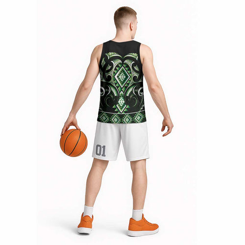 Green Ngaru Taniko With Aotearoa Maori Tattoo Basketball Jersey - Aussie Hoodie