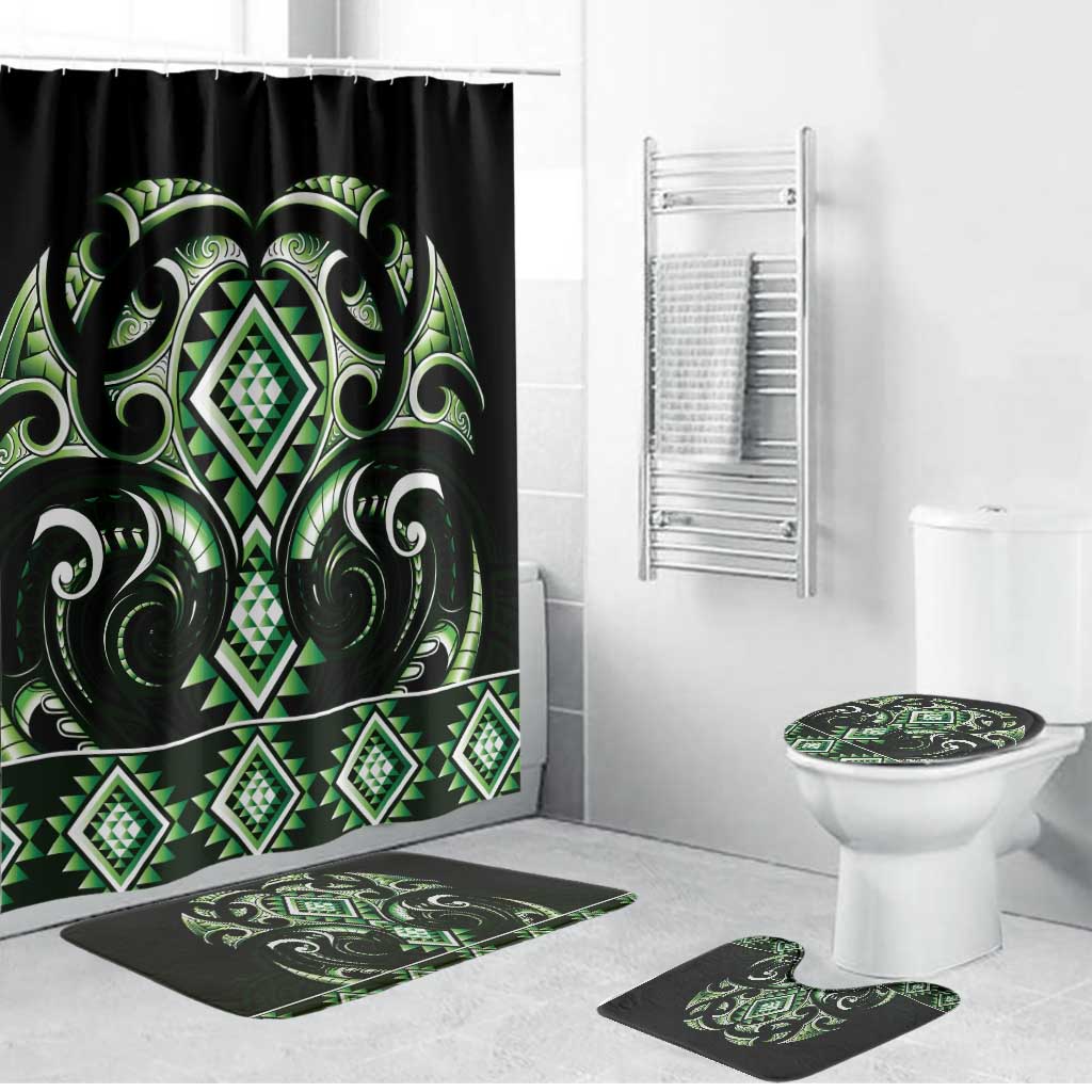 Green Ngaru Taniko With Aotearoa Maori Tattoo Bathroom Set - Aussie Hoodie