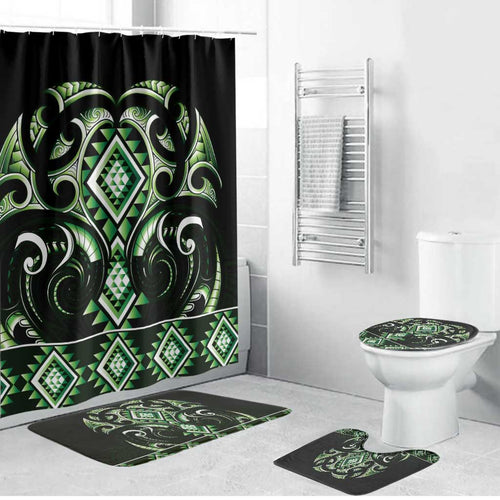 Green Ngaru Taniko With Aotearoa Maori Tattoo Bathroom Set - Aussie Hoodie
