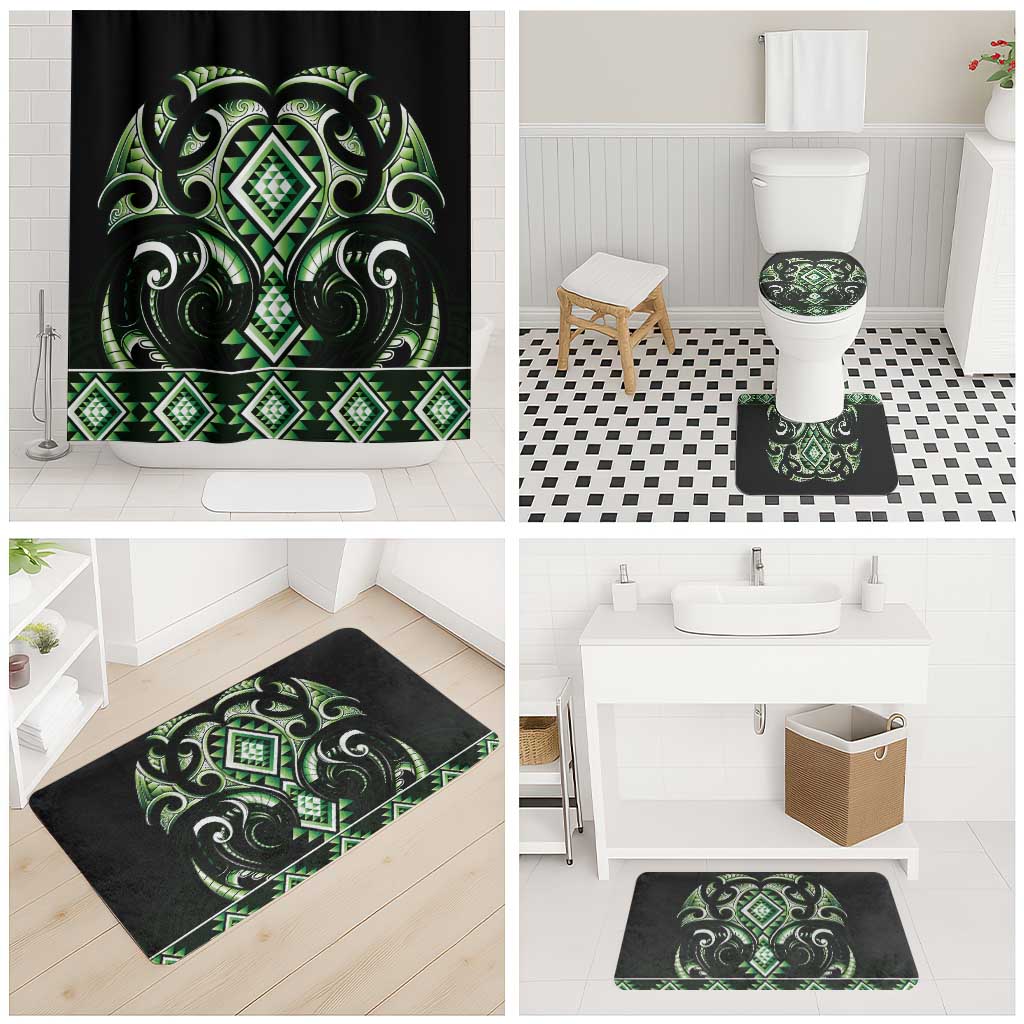Green Ngaru Taniko With Aotearoa Maori Tattoo Bathroom Set - Aussie Hoodie