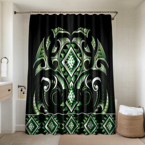 Green Ngaru Taniko With Aotearoa Maori Tattoo Bathroom Set - Aussie Hoodie