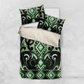 Green Ngaru Taniko With Aotearoa Maori Tattoo Bedding Set