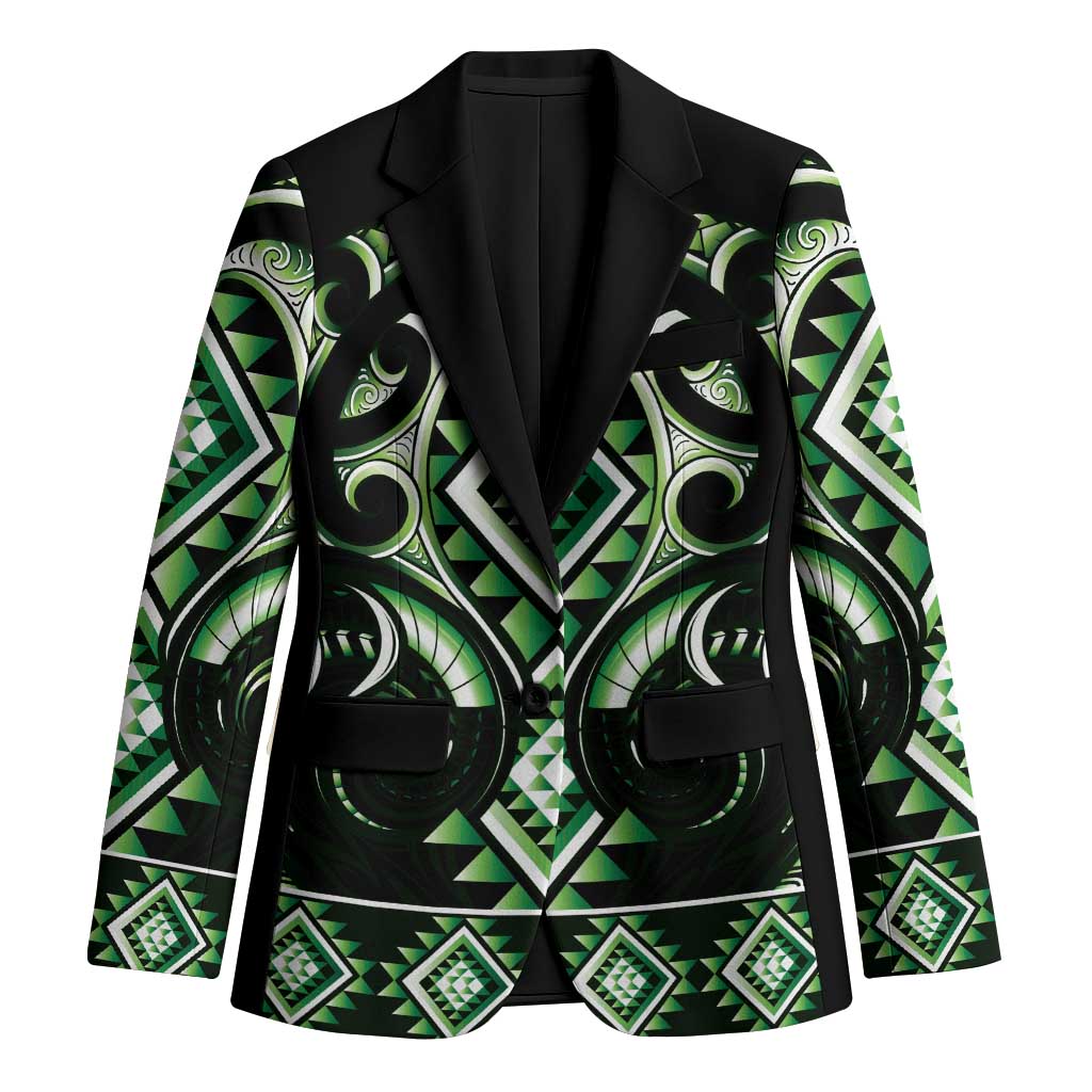 Green Ngaru Taniko With Aotearoa Maori Tattoo Blazer - Aussie Hoodie