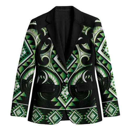 Green Ngaru Taniko With Aotearoa Maori Tattoo Blazer - Aussie Hoodie