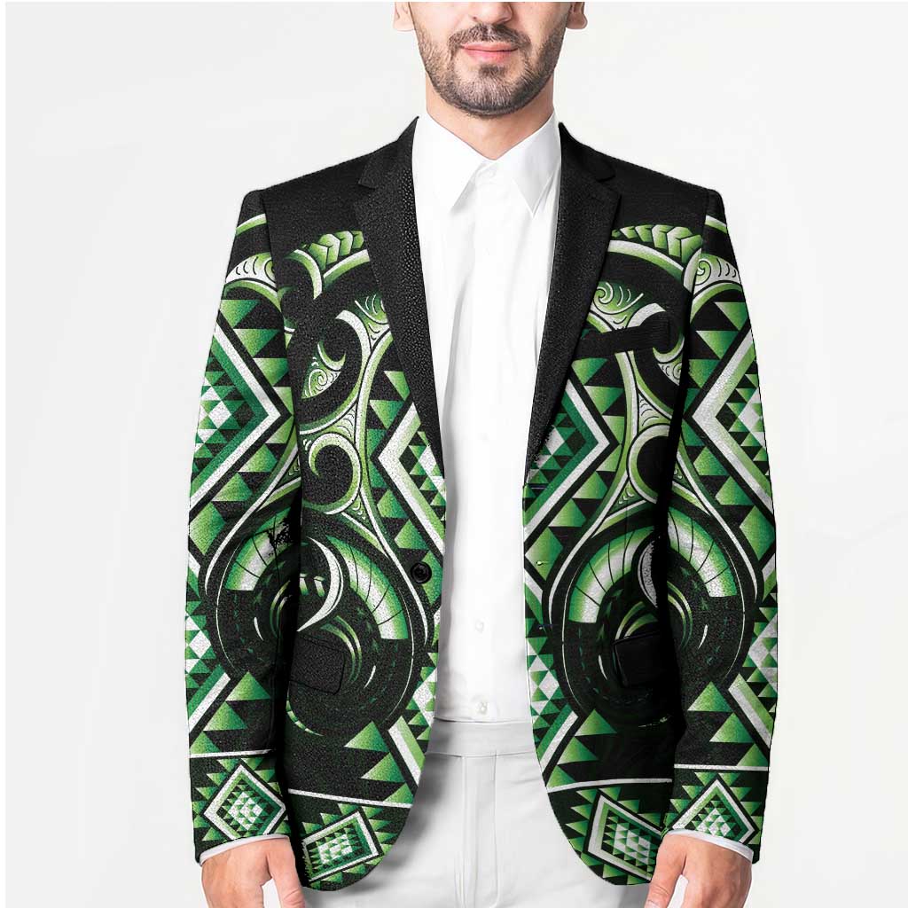 Green Ngaru Taniko With Aotearoa Maori Tattoo Blazer - Aussie Hoodie