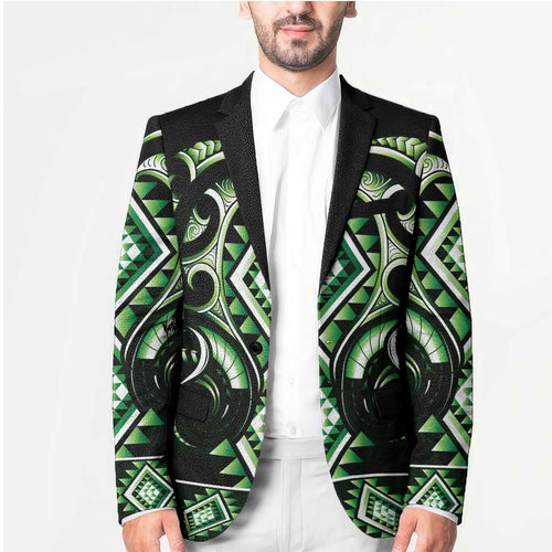 Green Ngaru Taniko With Aotearoa Maori Tattoo Blazer - Aussie Hoodie