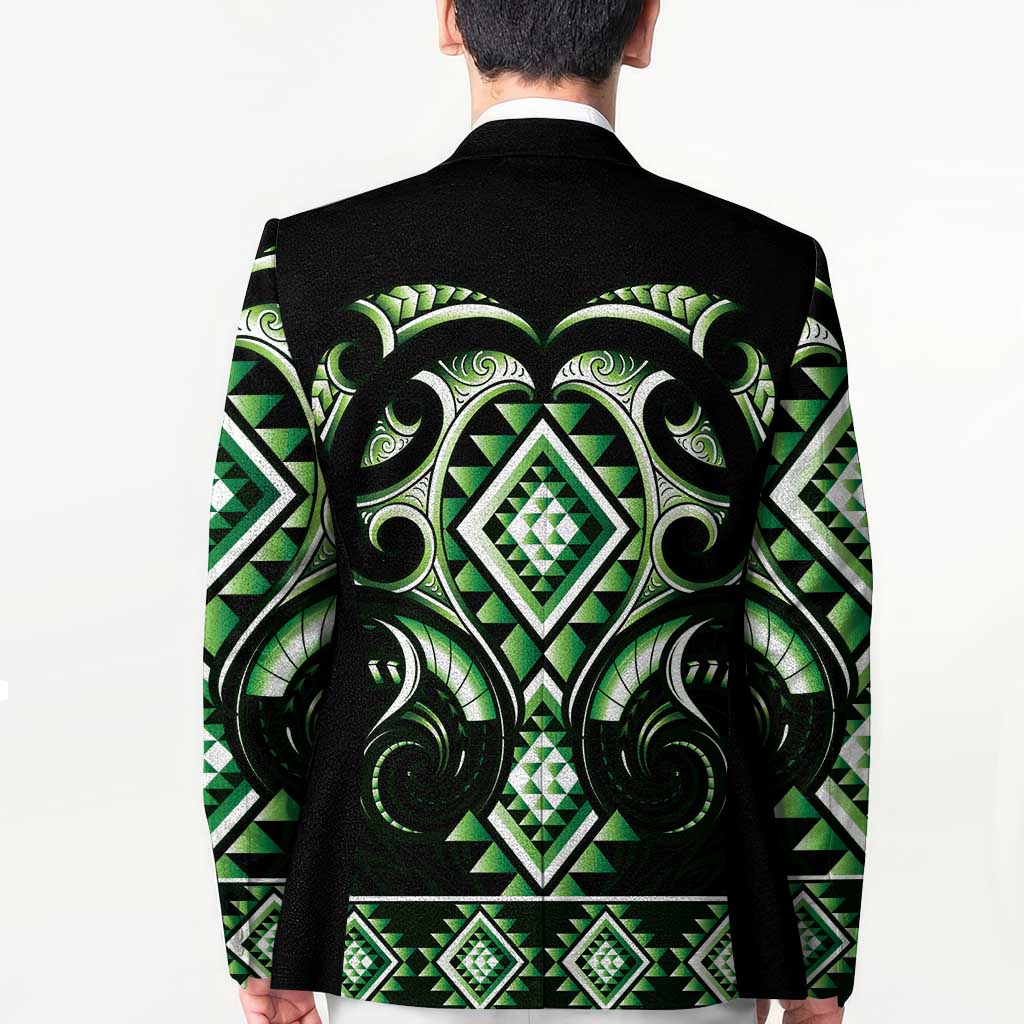 Green Ngaru Taniko With Aotearoa Maori Tattoo Blazer - Aussie Hoodie