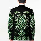 Green Ngaru Taniko With Aotearoa Maori Tattoo Blazer - Aussie Hoodie