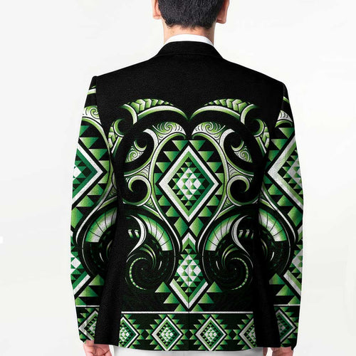 Green Ngaru Taniko With Aotearoa Maori Tattoo Blazer - Aussie Hoodie