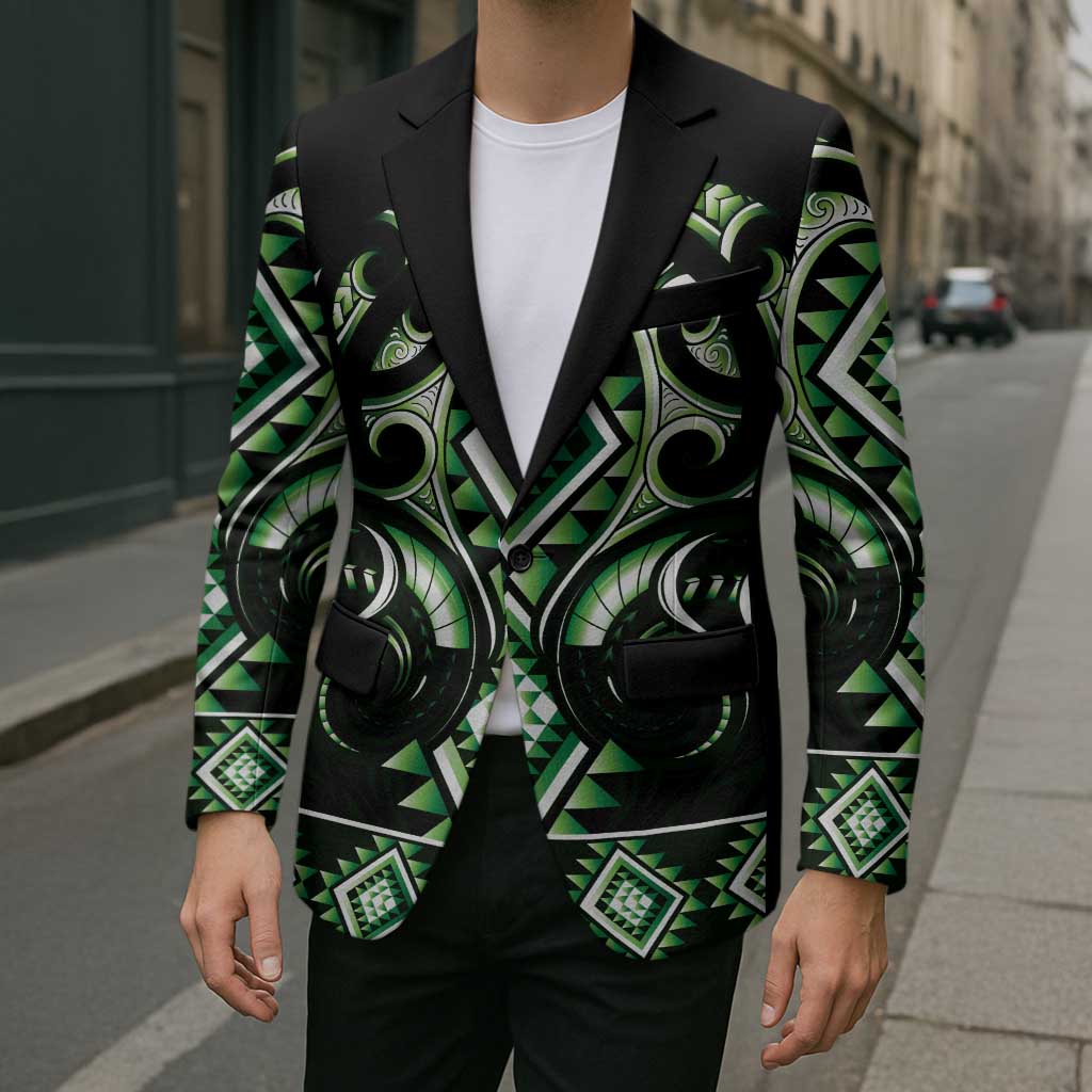 Green Ngaru Taniko With Aotearoa Maori Tattoo Blazer - Aussie Hoodie