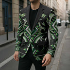 Green Ngaru Taniko With Aotearoa Maori Tattoo Blazer - Aussie Hoodie