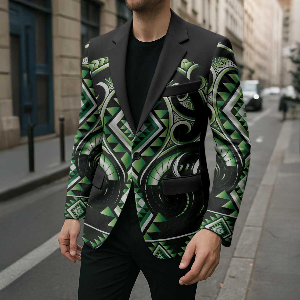 Green Ngaru Taniko With Aotearoa Maori Tattoo Blazer - Aussie Hoodie