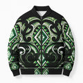 Green Ngaru Taniko With Aotearoa Maori Tattoo Bomber Puffer Jacket - Aussie Hoodie