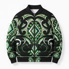 Green Ngaru Taniko With Aotearoa Maori Tattoo Bomber Puffer Jacket - Aussie Hoodie