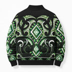 Green Ngaru Taniko With Aotearoa Maori Tattoo Bomber Puffer Jacket - Aussie Hoodie
