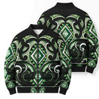 Green Ngaru Taniko With Aotearoa Maori Tattoo Bomber Puffer Jacket - Aussie Hoodie