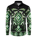 Green Ngaru Taniko With Aotearoa Maori Tattoo Button Sweatshirt