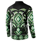 Green Ngaru Taniko With Aotearoa Maori Tattoo Button Sweatshirt