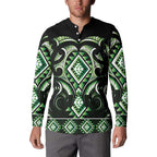 Green Ngaru Taniko With Aotearoa Maori Tattoo Button Sweatshirt