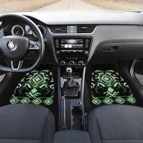 Green Ngaru Taniko With Aotearoa Maori Tattoo Car Mats