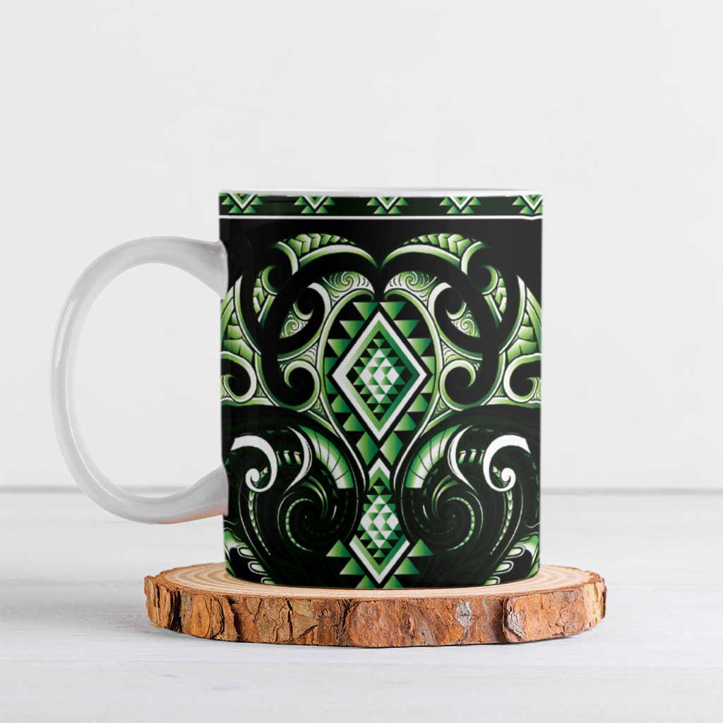 Green Ngaru Taniko With Aotearoa Maori Tattoo Ceramic Mug - Aussie Hoodie