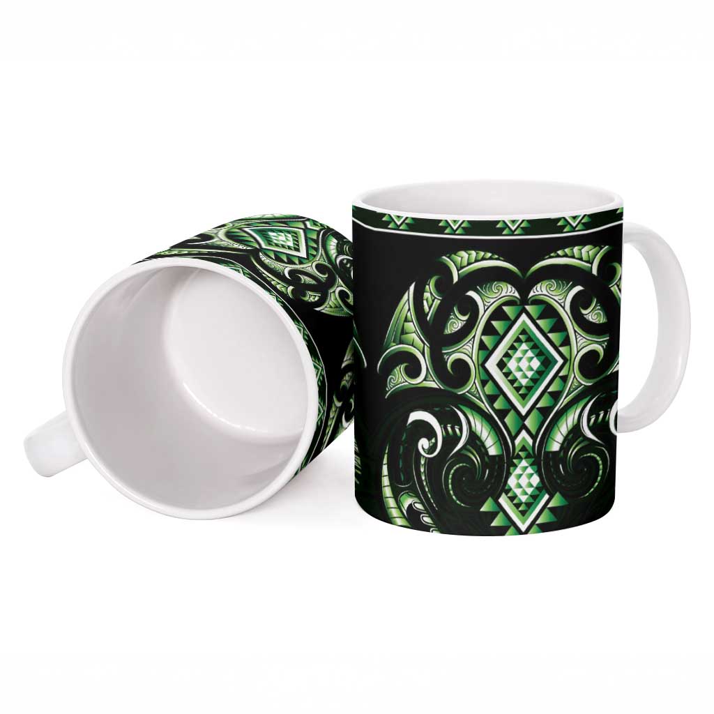 Green Ngaru Taniko With Aotearoa Maori Tattoo Ceramic Mug - Aussie Hoodie