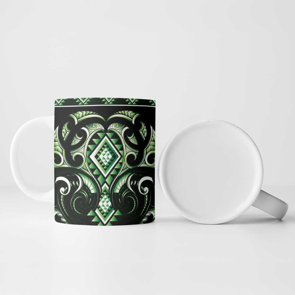 Green Ngaru Taniko With Aotearoa Maori Tattoo Ceramic Mug - Aussie Hoodie