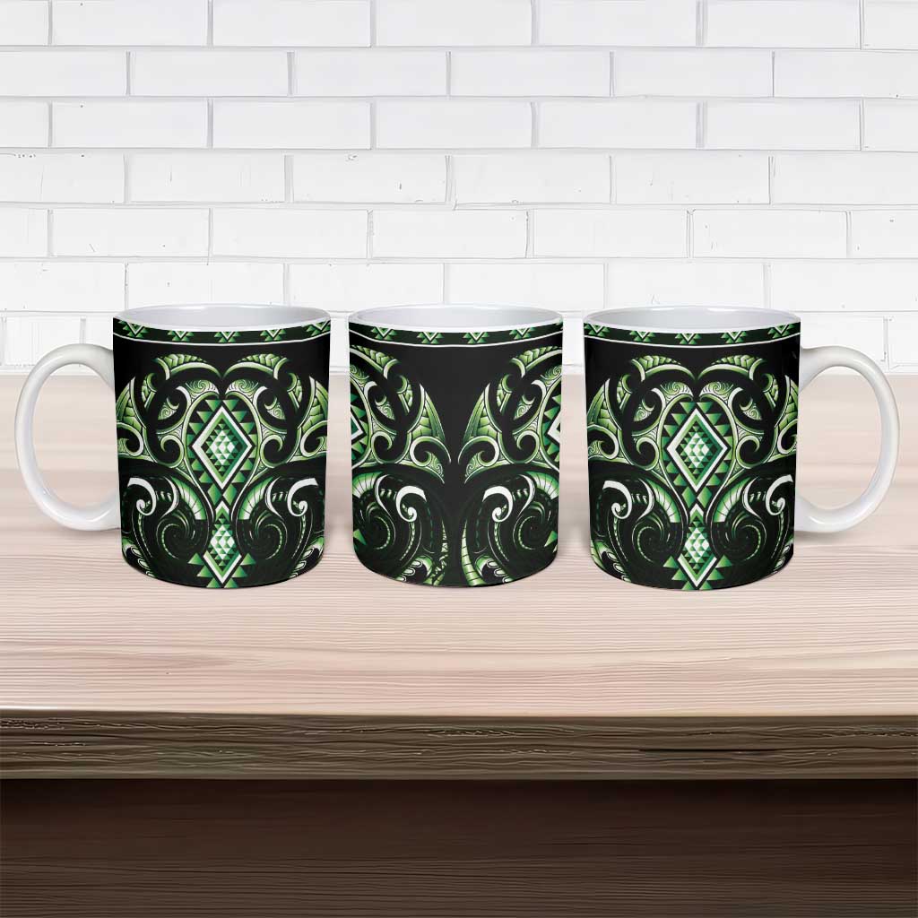 Green Ngaru Taniko With Aotearoa Maori Tattoo Ceramic Mug - Aussie Hoodie