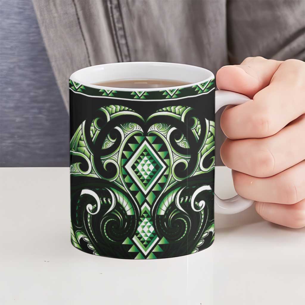 Green Ngaru Taniko With Aotearoa Maori Tattoo Ceramic Mug - Aussie Hoodie